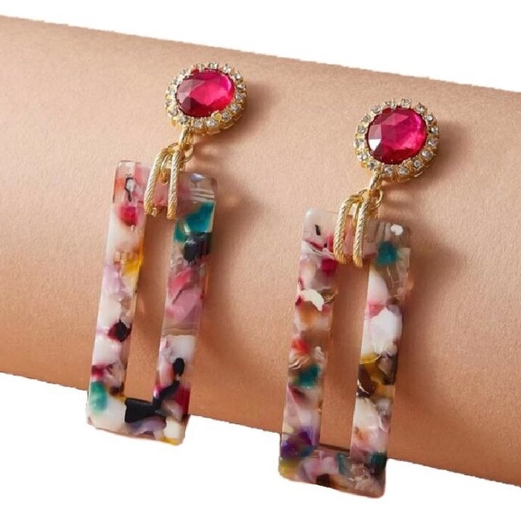 Pink and Colorful Dangle Earrings - Picture 2 of 6